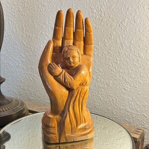 Handcrafted Wooden Hand Sculpture - child figure spiritual, innocent
